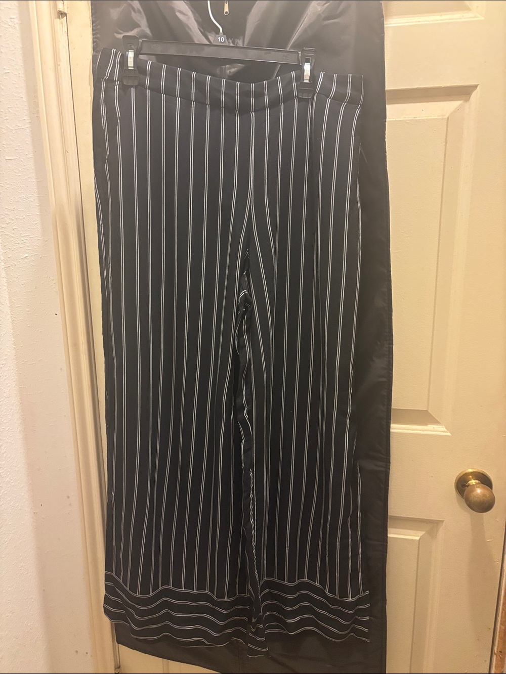 LOFT Black Wide-Leg Pinstripe Trousers with White Stripes